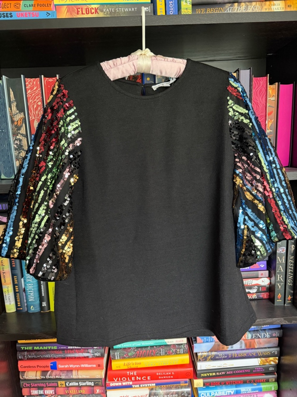 NWT THML Sequin Sleeve Rib Knit Top - Size Medium